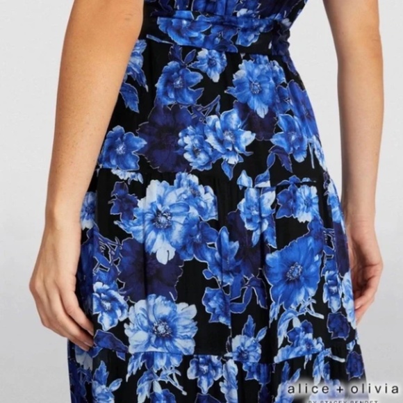 ALICE + OLIVIA WOMENS MIRANDA SHORT SLEEVE MAXI DRESS BUTTON DOWN BLACK FLORAL - Picture 6 of 13